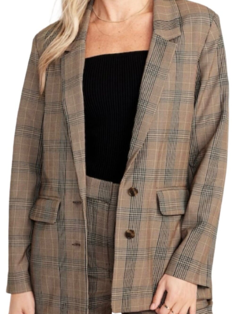 NWOT Old Navy Blazer Women Small Brown Plaid Two Button Oversize Preppy Academia